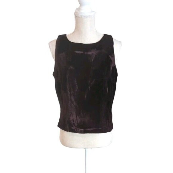 Womens Deep Burgundy Red Velvet Sleeveless Top - Picture 1 of 6